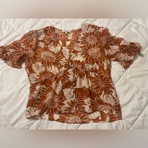 Madewell Silk Journal Keyhole-Sleeve Top in Sunflower Season